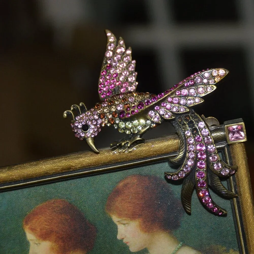 RARE JAY STRONGWATER PINK LYREBIRD PHOENIX BIRD PHEASANT ENAMEL CRYSTAL FRAME